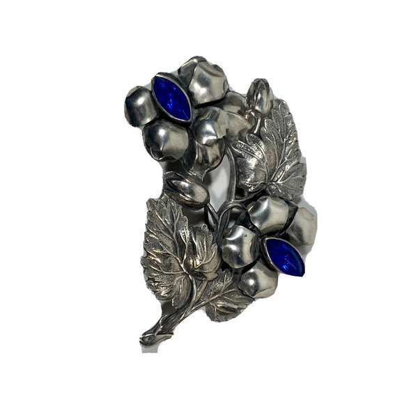 Vintage Sterling Silver and Blue Stone Floral Brooch Pin